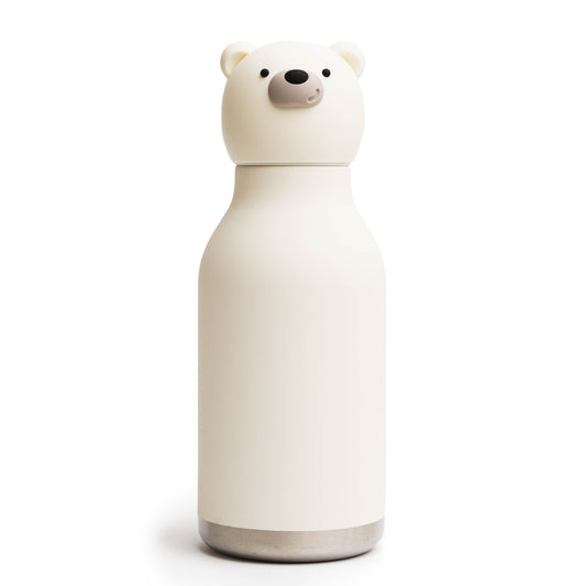 White bottle with bear-shaped cap on a white background