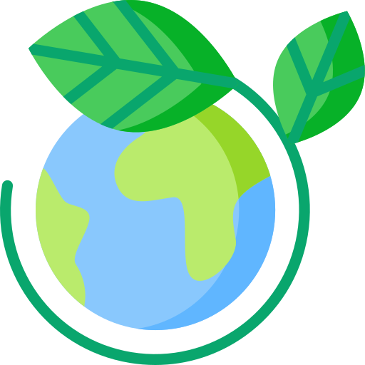 Illustration of a globe with green leaves on a white background